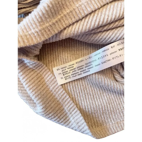 Zara Ribbed Tan Long Sleeve Tie Waist Top Size Small 0561 - Picture 5 of 6